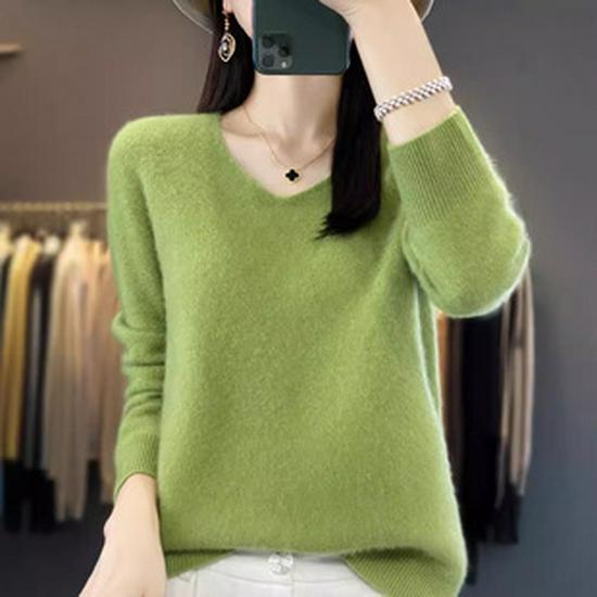 Women's Loose Wool Pullover Sweater with Half-High Collar