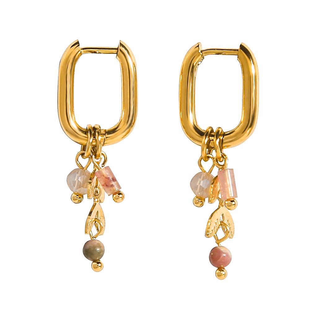 18K Gold Plated Stainless Steel Hoop Earrings for Women Natural Stone Pink Cute Charms Waterproof Jewelry