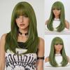 Синтетический длинный прямой зеленый парик с челкой, натуральный вид, термостойкое волокно, полный парик для женщин, повседневная одежда
