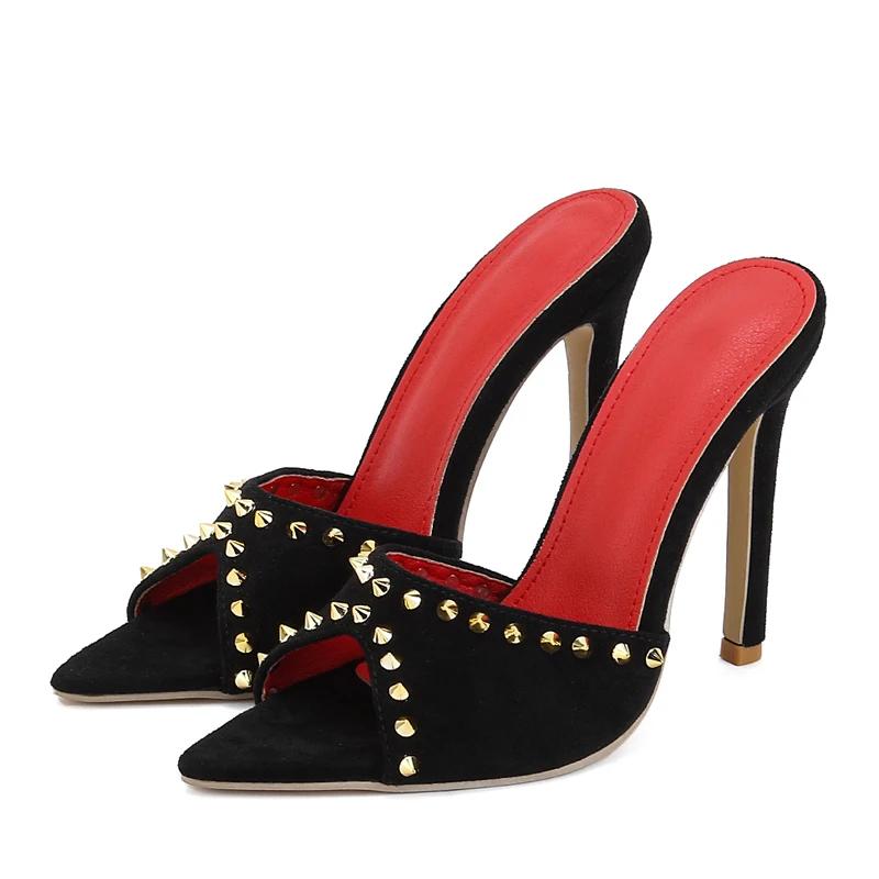 Модные Eilyken Новые Джинсовые Дизайнерские Шлепанцы с Заклепками Женские Туфли-Слайдеры с Острым Носком Модные Вечерние Выпускные Сандалии на Тонком Каблуке-Шпильке