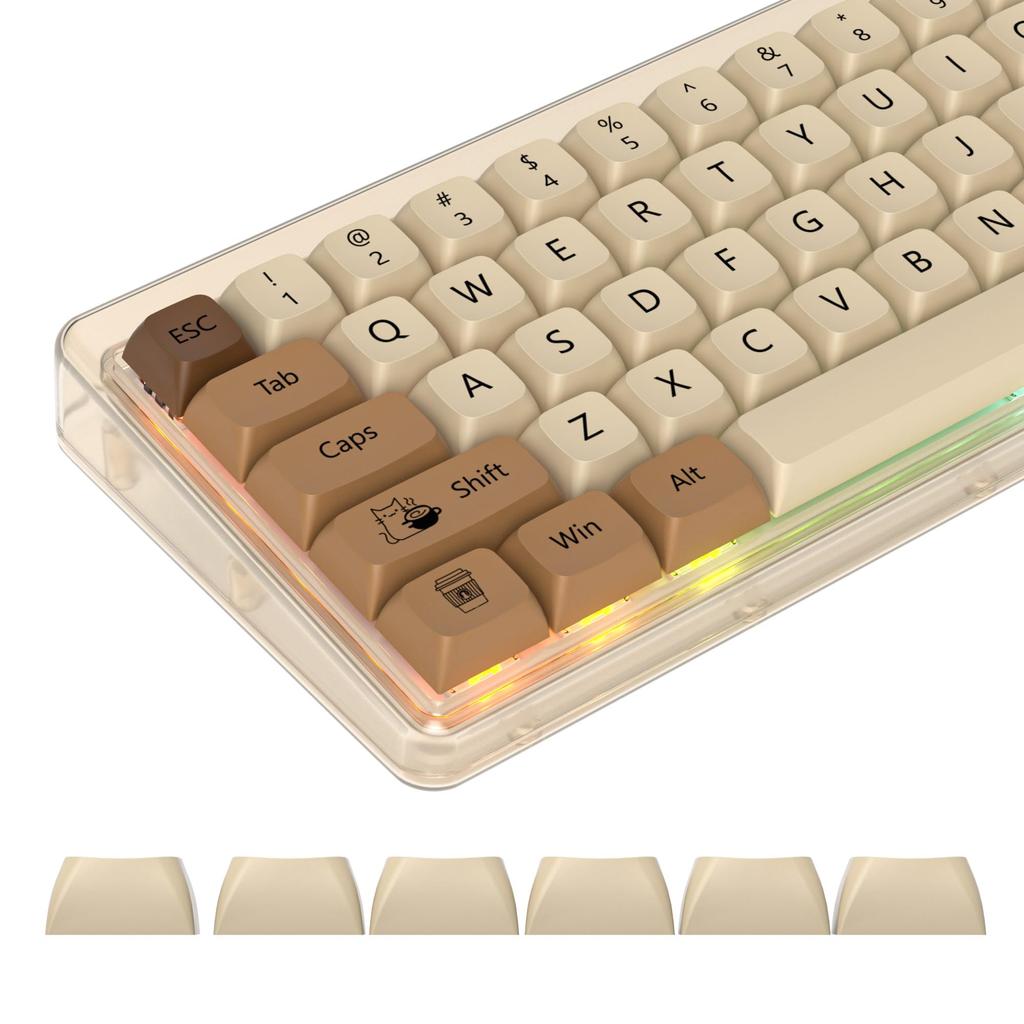 Набор колпачков для клавиатуры XDA PBT 138 Key Dye Sublimation Coffee Cat Costume для игровой механической клавиатуры MX Switch 60, Cherry/Gateron Percent/68/GK61