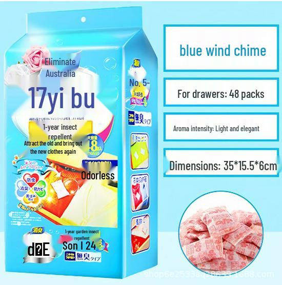 Japanese Camphor Balls - Bedroom Anti-Mold & Anti-Moisture Insect Repellent, 120 Tablets, Blue Wind Chime Scent