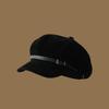 British Style Pu Leather Beret Belt Buckle Painter Hat Fashion Suede Octagonal Hat  Streetwear