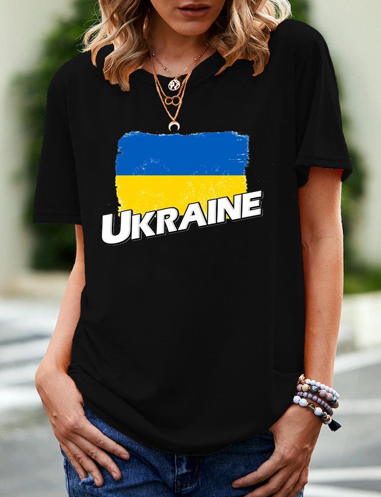 2024 New Women's Printed Ukraine Flag Short-sleeved Support Ukrainian Round Neck Short-sleeved 3D T-shirt