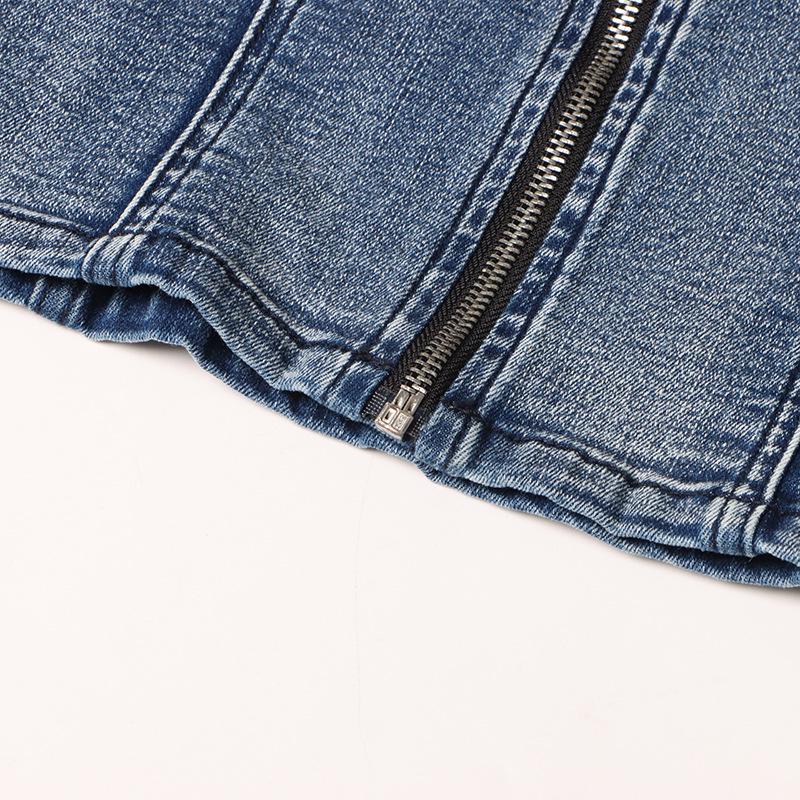 Spring 2025 European & American Sexy Washed Denim Zipper Tube Top