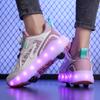 29-40 Мальчики Четырехколесные Кроссовки Съемные Туфли на Плоской Подошве Перезаряжаемые USB Светящиеся Спортивные Легкие Туфли Девочки Роликовые Коньки Обувь для Мальчиков