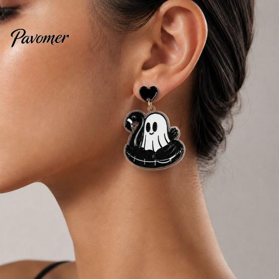 Acrylic Holiday Accessories 1 Pair Summer Halloween Ghost Earrings for Women, Cute Colorful Pendant Jewelry Pool Float Dangle Drop Earrings, 2D Party