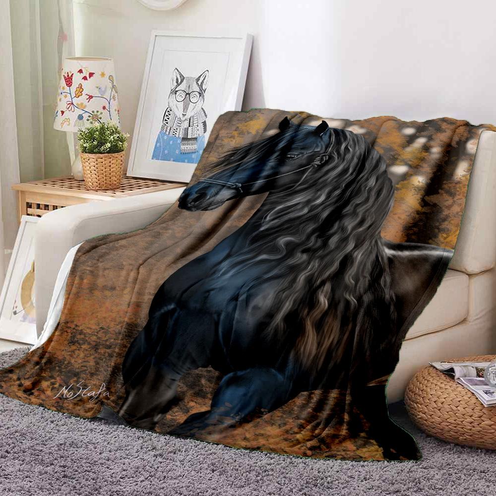 Black Horse Flannel Blanket Throw Blanket Soft Warm Sofa Bed Camping Car home Decor Unique Christmas Gift C9301715