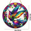 Витражное искусство с колибри. Акрил 8x8 дюймов с цветочным дизайном для дома или бара. Идеальный подарок.