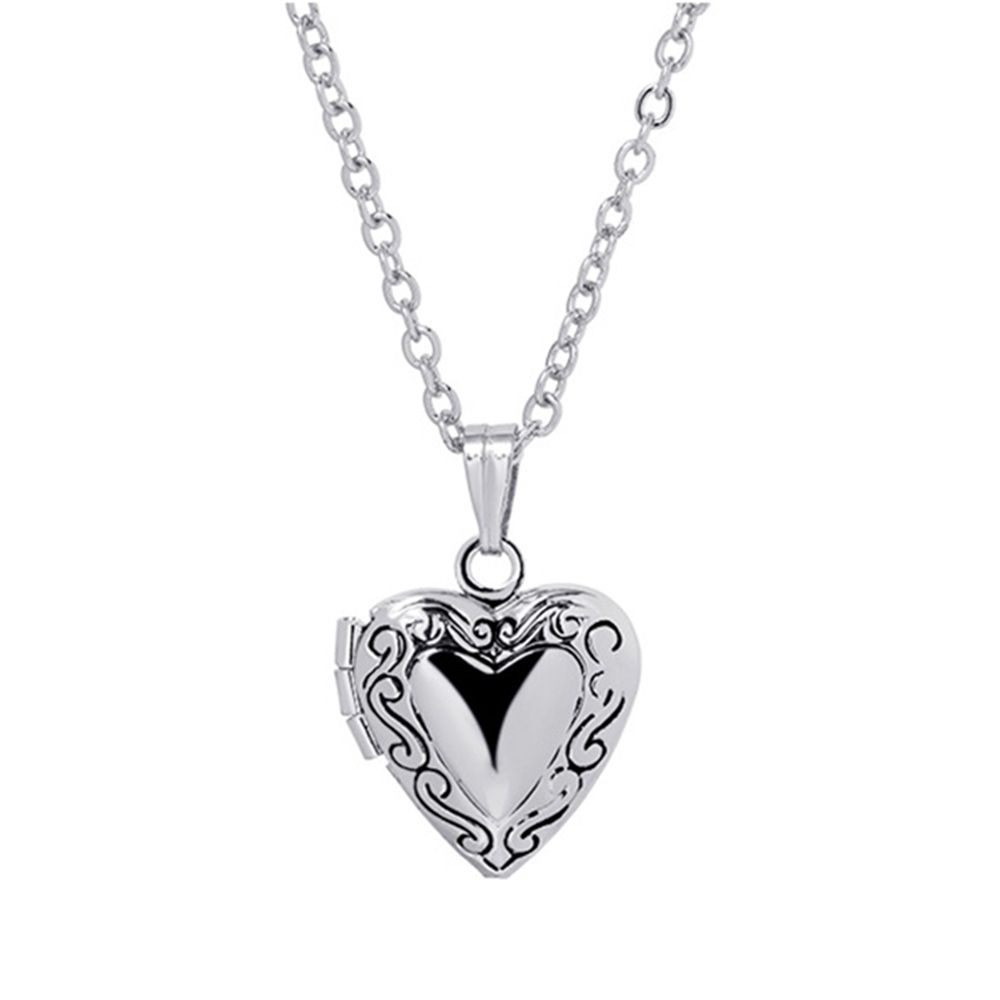 Lover Chain Jewelry Forever and Always Carved Heart Shaped Pendant Photo Picture Locket Necklace