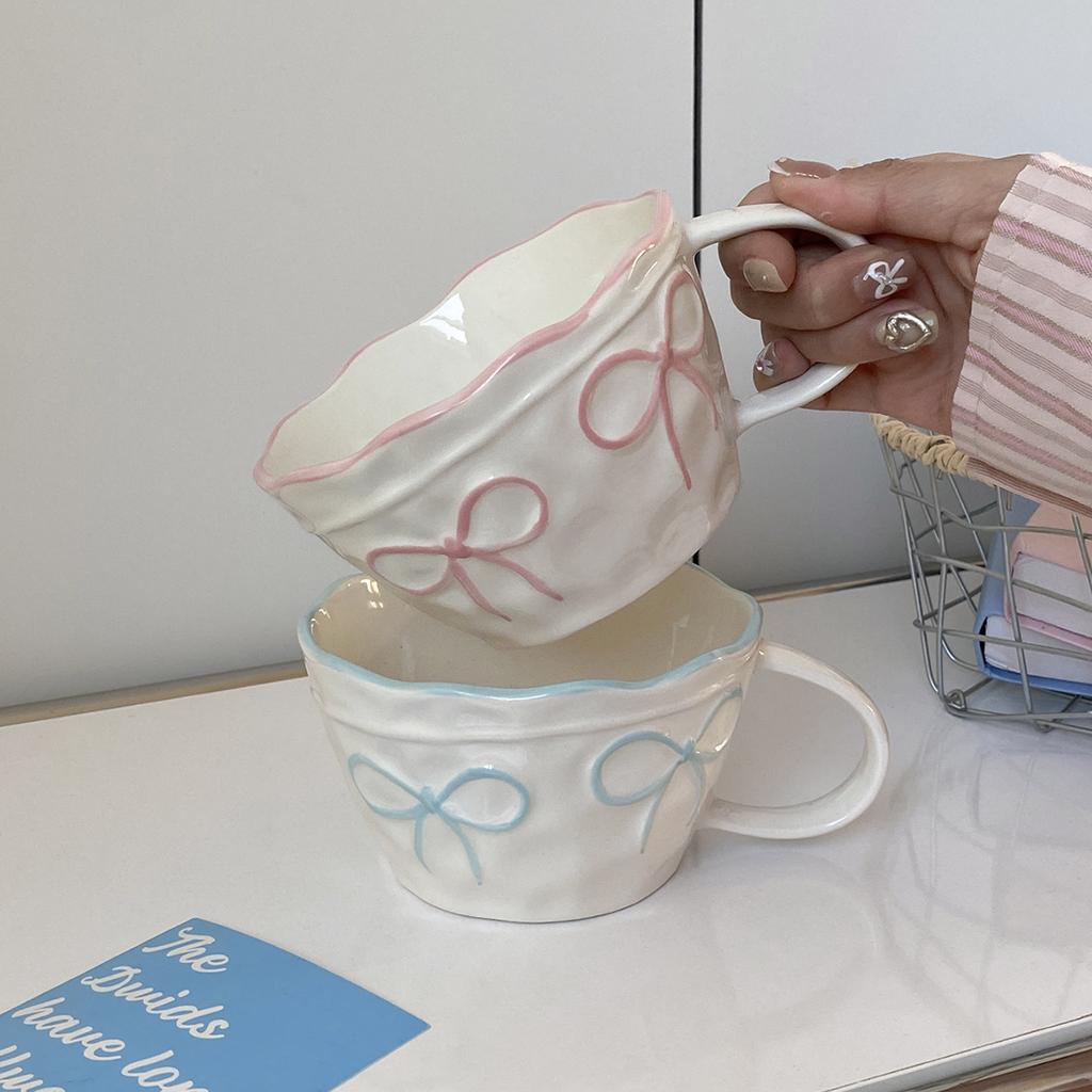 1 шт. Керамическая кружка с бантом, изысканная и простая кружка с бантом большой емкости для пары, подходит для украшения дома, для питья воды дома, для ужина при свечах,
