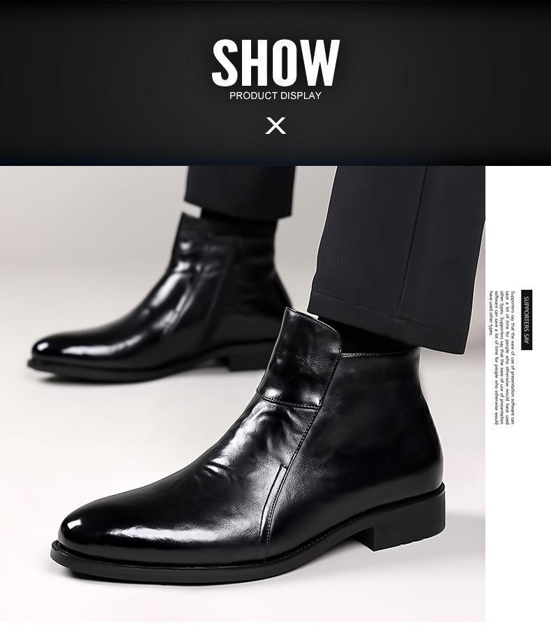 Top Grain Cowhide Autumn/Winter Men's Chelsea Boots - Genuine Leather, High-Top, Fleece-Lined, British Style Martin Boots