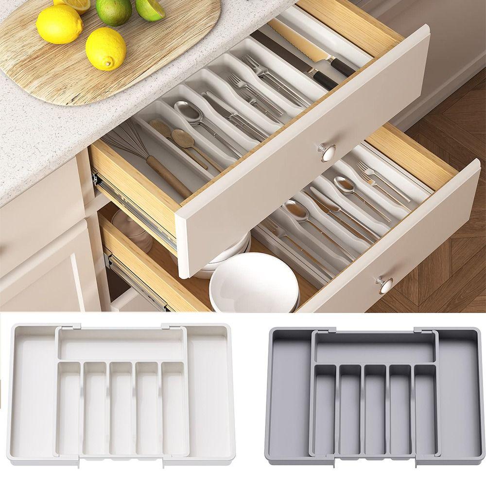 Storage Box Expandable Utensil Tray Plastic Kitchen Drawer Organizer Kitchen Gadgets