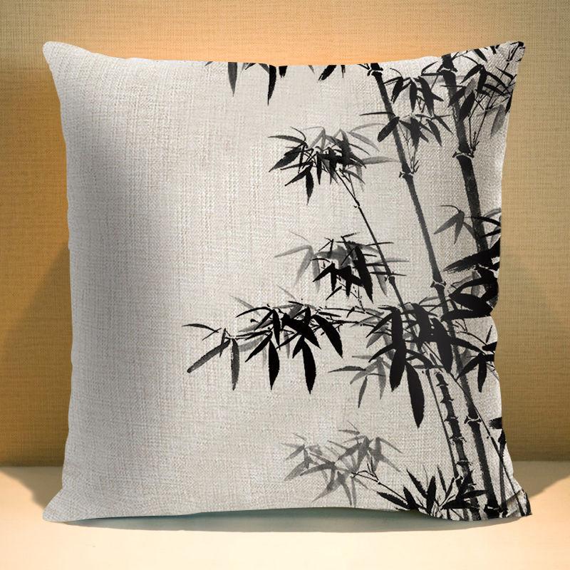 Chinese Ink Plant Pillow case Flowers xcm Square Decorative Cushion Cover for Sofa Home Printed Throw Polyester Pillowcase