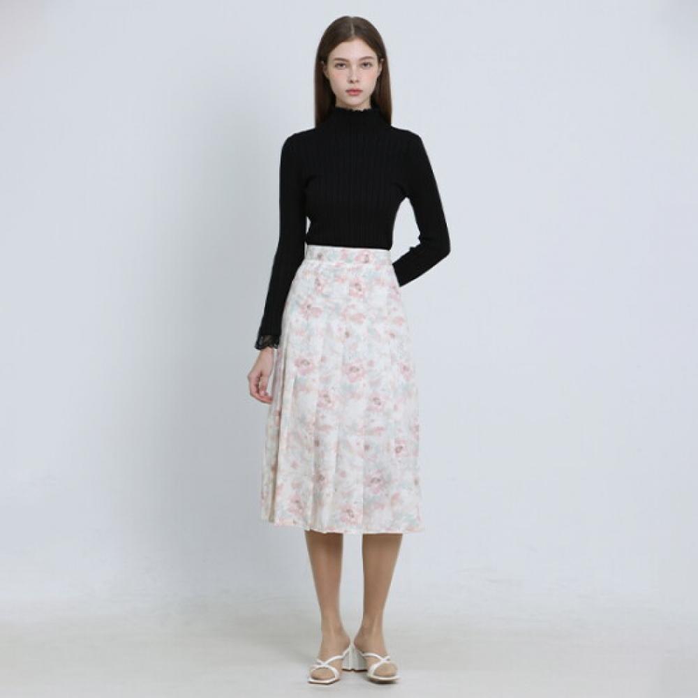 Ozoc Watercolor Flower Pleated Skirt Back Banding Ozoc En Plt