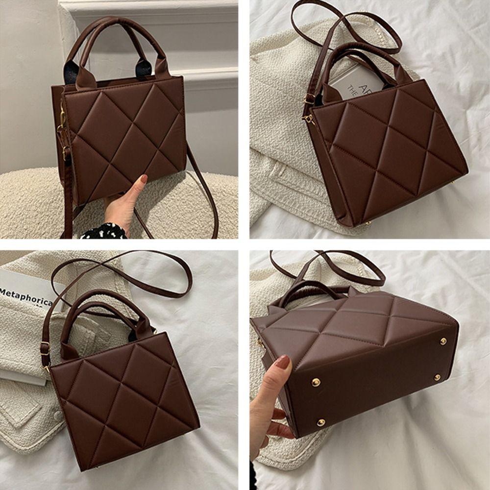 PU Leather Shoulder Bag Plaid Messenger Bags Portable Crossbody Bags Women Ladies