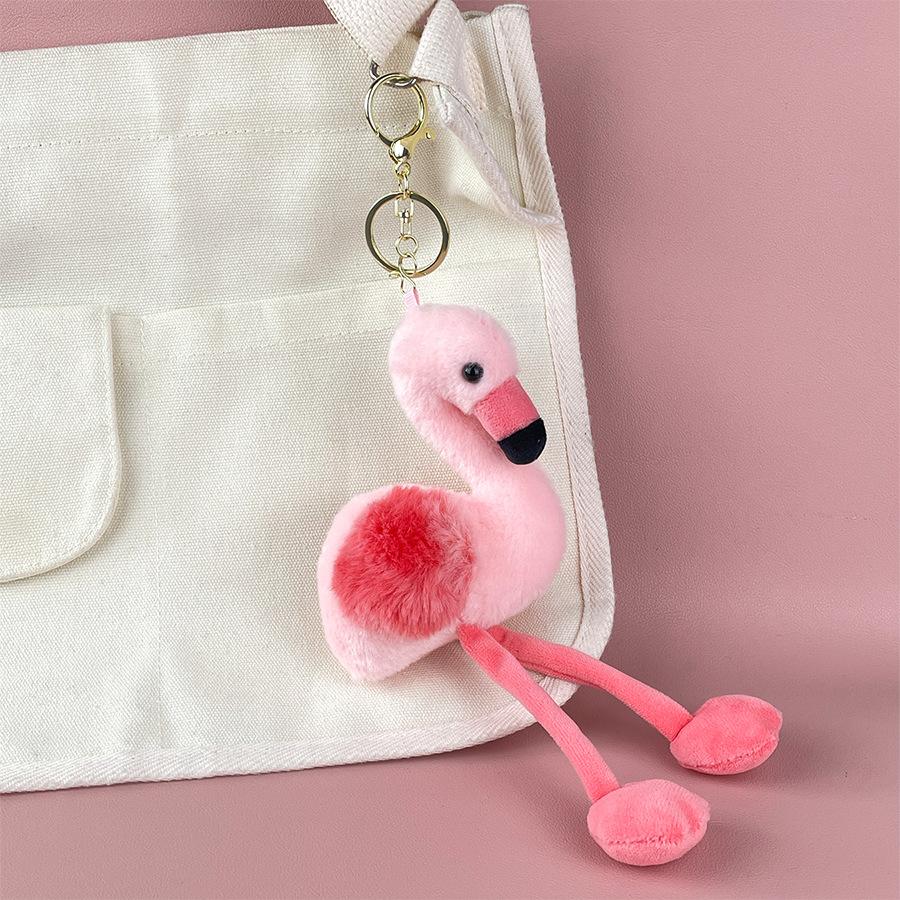 Long-haired Flamingo Doll Plush Toy Love Bird Doll Girl Heart Backpack Keychain Pendant Gift
