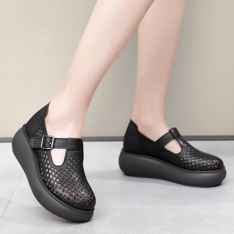 Модные сандалии GKTINOO из натуральной кожи с закрытым носком для женщин, летние сандалии на платформе с вырезами, танкетки, повседневная женская обувь ручной работы