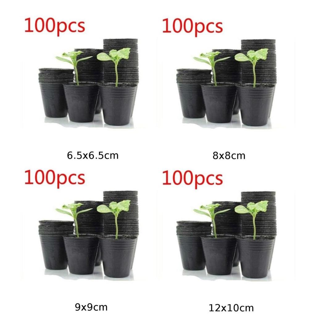 100pcs Garden Black Plastic Thicken Breathable Nutritional Plant Seedling Pots