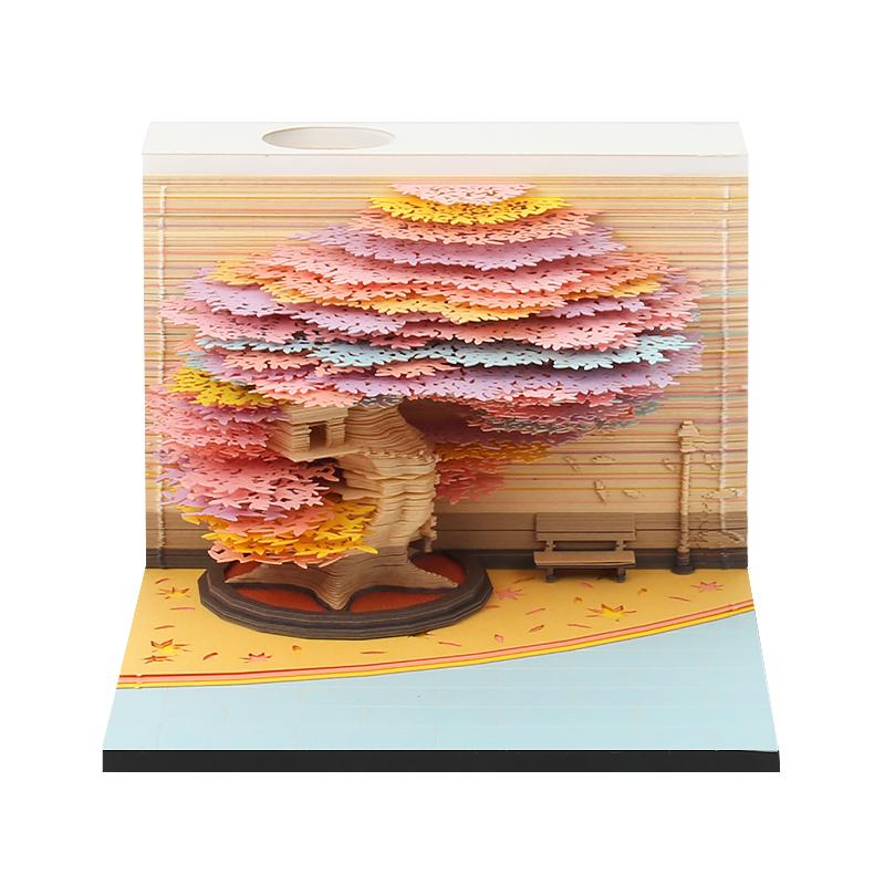 Creative Decoration Paper Craft Four Seasons Tree 3D Notepad Paper Carving Landscape Custom Memo Pad Sticky Note for Paper Gift