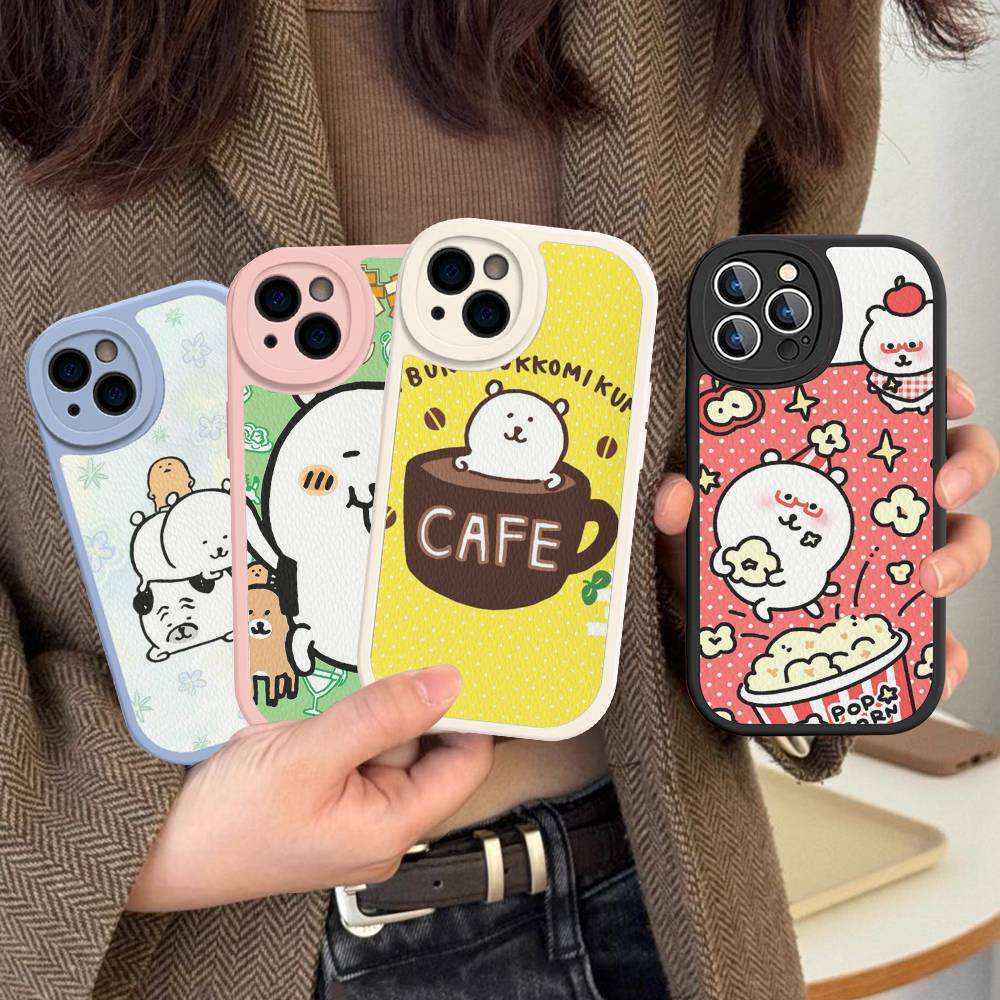 Cute Joke Bear Leather Phone Case For IPhone 16 16e 15 14 13 12 11 Pro Max Plus Mini Cover