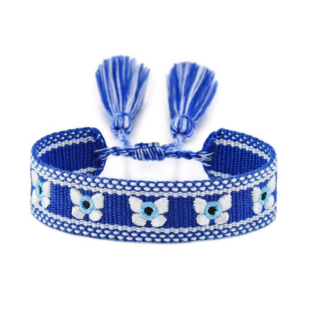 Складываемые плетеные браслеты-шармы, регулируемый веревочный браслет с синими глазами, женский, для девочек