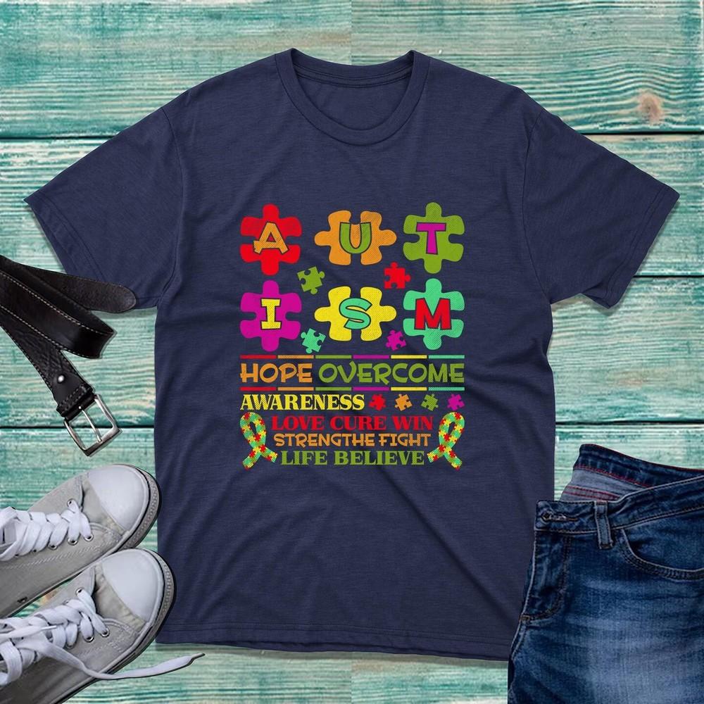 Autism Hope Overcome Tshirt Autism Awareness Pieces Autistic Autism Support Top