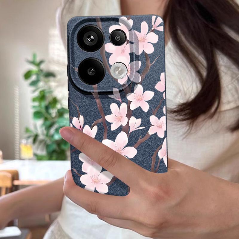 Чехол с рисунком сакуры в ручном стиле для Xiaomi 14T 13T 11T Pro Funda Redmi Note 14 13 Pro 5G 12 11 Силиконовый чехол с текстурой кожи