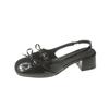 Fashion New Fashion Sandals Mid-heel Square Shoes Children Bun Head Double Bow Chunky Heel Mary Jane Single Shoe Tide