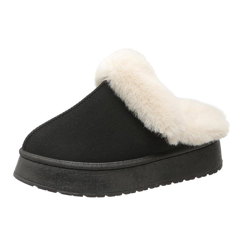 Зимние брендовые плюшевые хлопковые тапочки, женская обувь на плоской подошве, новые модные повседневные домашние замшевые шлепанцы на платформе на меху, теплые шлепанцы с открытой пяткой