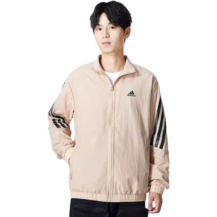 Men's adidas Fi Wv Tt Athleisure Casual Sports Woven Stripe Jacket Khaki HU1514