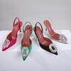 Fashion Elegant Rhinestone Satin Stiletto Heels Pointed Toe Women Sandals Summer Fashion Shoes
