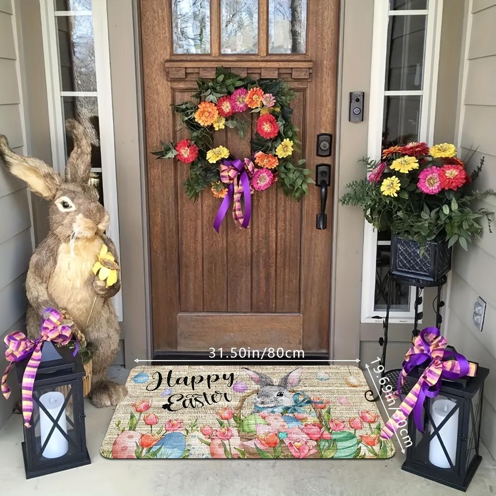 VIKAMA Easter Welcome Doormat Rabbit and Egg Design Indoor/Outdoor Non-Slip Mat Living Room & Bedroom Entrance Rug Home Decor