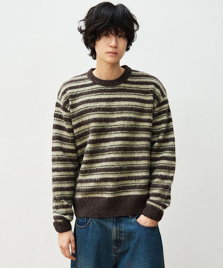 OURDAYZ Fuzzy Hairy Stripe Knit [Brwon]