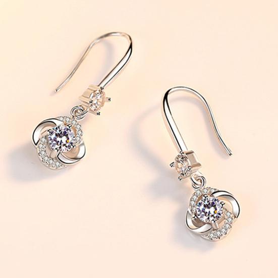 Women Rhinestone Cubic Zirconia Tassel Four-leaf Clover Hook Earrings Jewelry