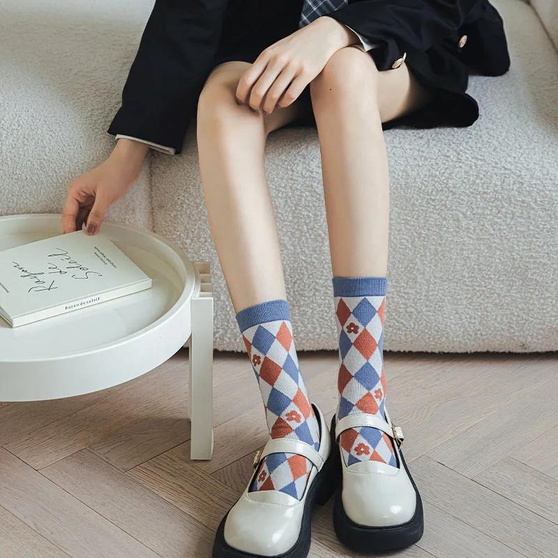 2 Pairs Five Finger Women Animals Cartoon Print Japanese Cute Socks Casual Plaid Floral Vintage Female Sock