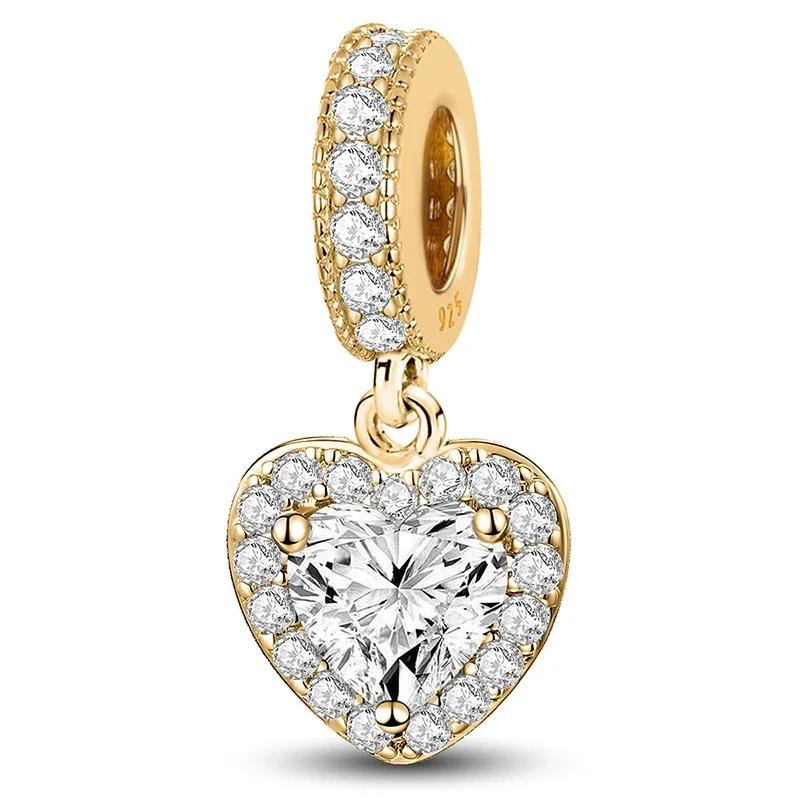 Copper Romantic Zircon Red Love Heart Charms Beads Fit Original Pan Bracelet Bangles Diy Fine Jewelry For Women