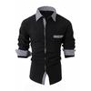 Men Top Spring Autumn Plaid Patchwork Cotton Shirt White Black Blue Loose Classic Shirts Lapel Neck Long Sleeve Shirts