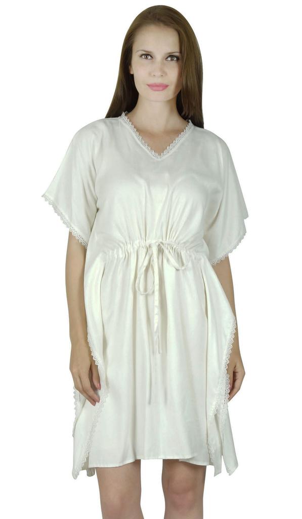 Bimba Женский короткий белый кафтан из вискозы, слегка прозрачный кафтан