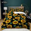Sunflower Duvet Cover Set King Queen Size Girly Yellow Floral Print Comforter Cover Microfiber Flowers Pattern Twin Bedding Set