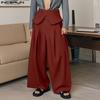 Men High Wrap Waist Side Zip-up Casual Loose Wide Legs Pants Long Trousers