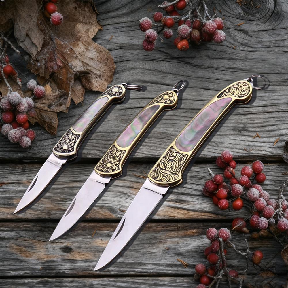 High Quality Sharp Brass Handmade Folding Knife Exquisite Shell Portable Mini Keychain Knife Express Unpacking & Fruit Cutting