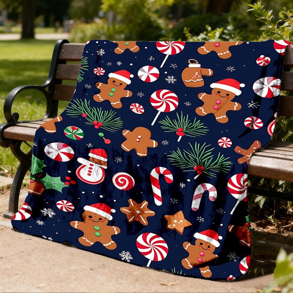 1pc Gingerbread Man Outdoor Flannel Blanket Soft All Season Polyester Throw , Perfect for Picnics & Travel , Picnic Accessory