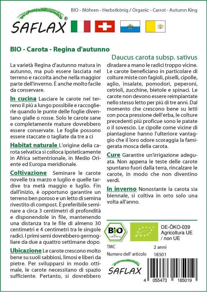 SAFLAX Garden in the Bag - Органический - Морковь - Король Осени - 1000 семян - С субстратом в подходящем мешке-стойке - Daucus carota