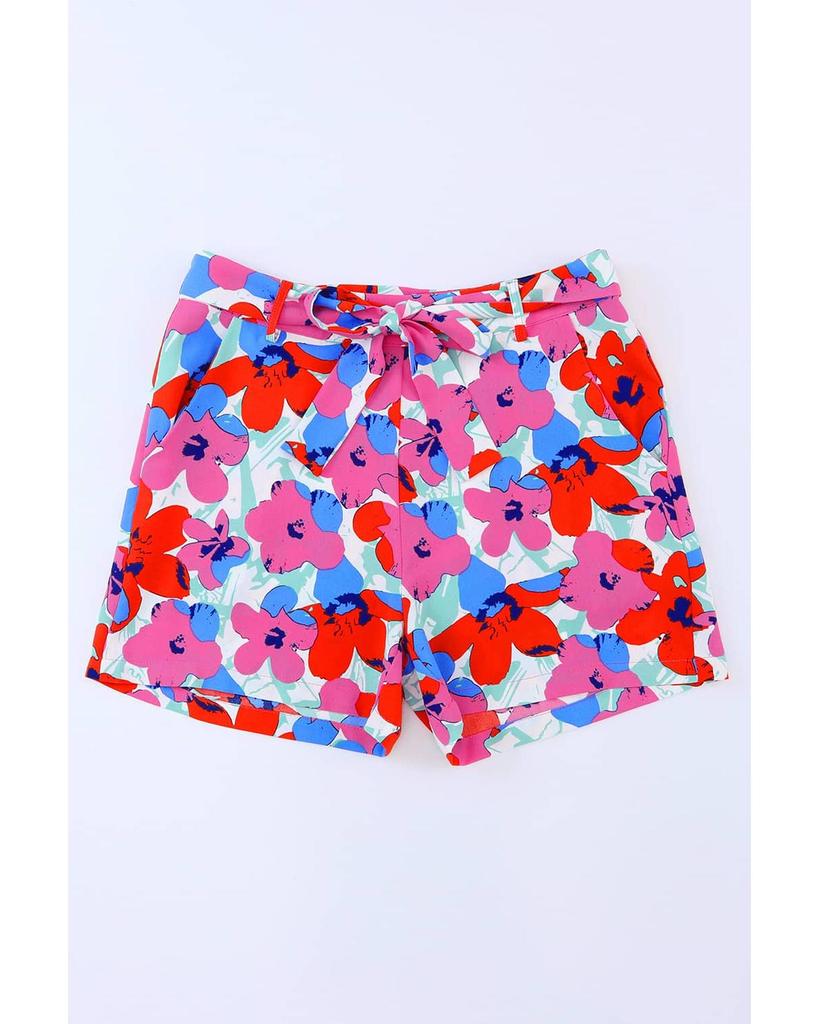 Azura Exchange Belted Floral Print Shorts