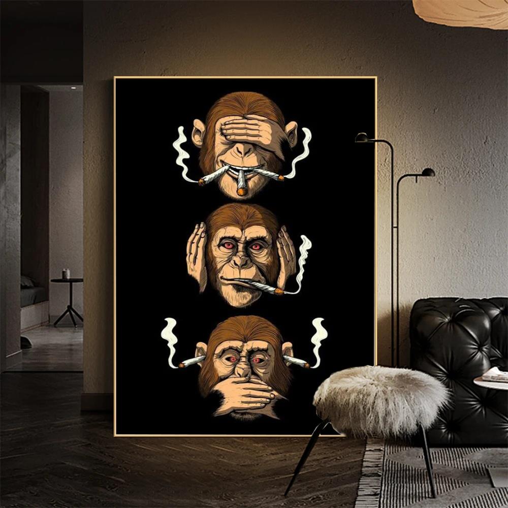 Smoking Monkey HD Canvas Print Poster Home Living Room Bedroom Decoration Classic Abstract Wall Art Funny Humour