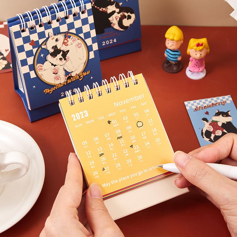 Мини-Настольный Календарь Маленький Ретро Европейский Стиль Цветочный Календарь 2024 Прекрасный Портативный Календарь Студенческий/Офисный Настольные Аксессуары