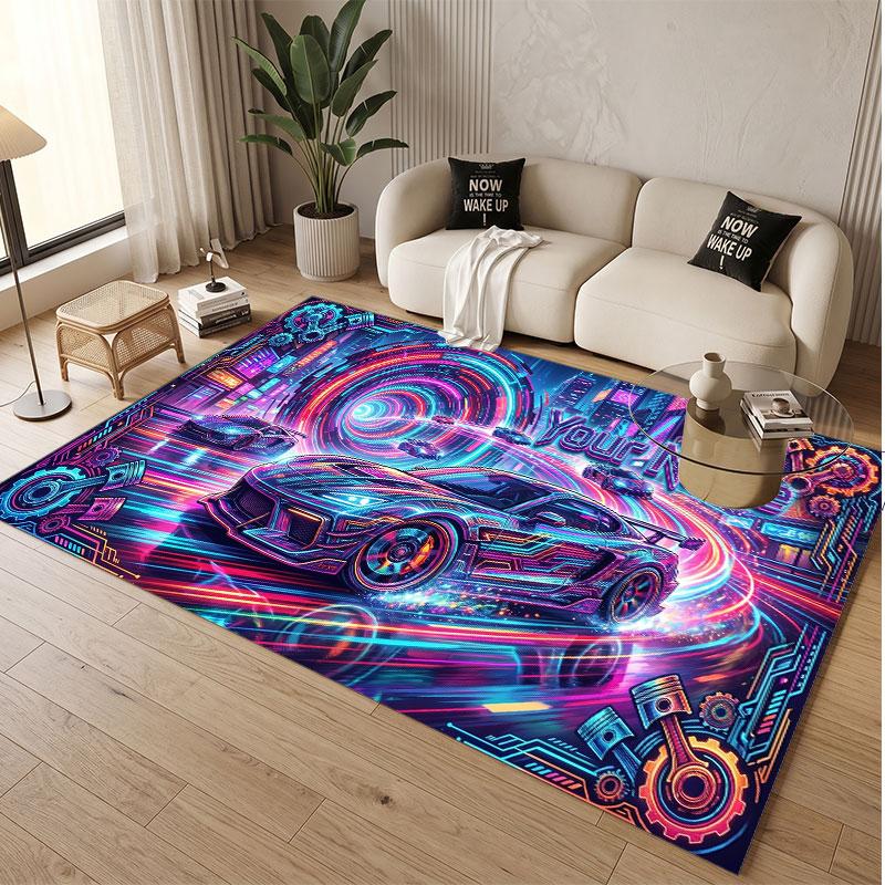 Neon Abstract Theme Soft Crystal Velvet Rug Custom Name & Text Print Non Slip Floor Rug for Bedroom Living Room