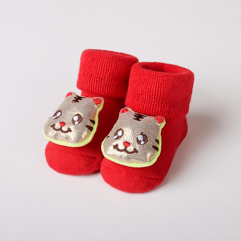 Зимние красные махровые носки средней длины для новорожденных