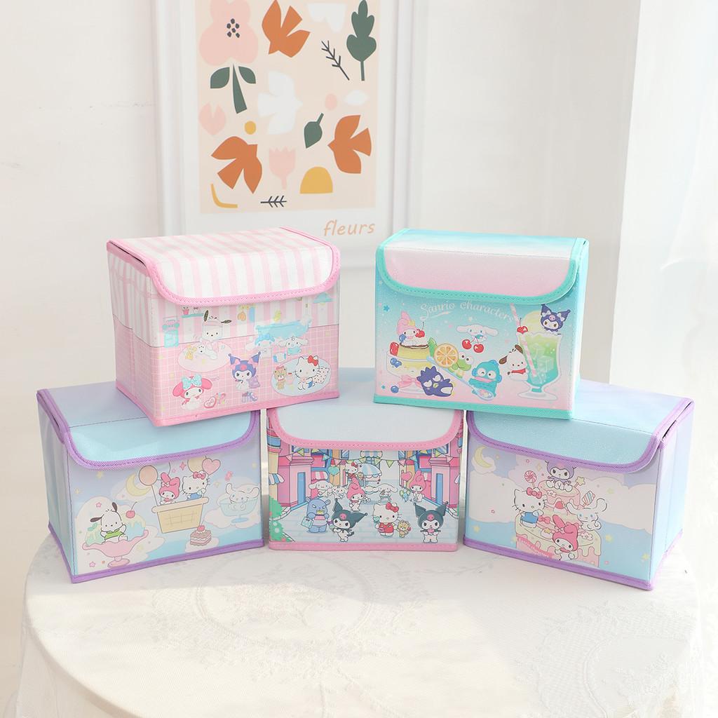 Hello Kitty Kuromi Cinnamoroll Melody Узор в клетку Складной откидной ящик для хранения для офиса и спальни